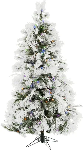 Vista 10 de Fraser Hill Farm Árbol de Navidad artificial flocado de pino nevado de 12 pies con luces inteligentes incandescentes blancas y soporte, árbol falso