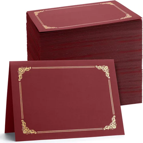 Vista 9 de Fainne 80 soportes para certificados para diplomas, portadocumentos para certificados, carpetas de certificados con borde de lámina dorada para Verde