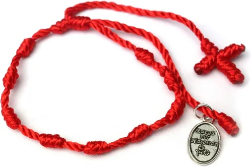 Vista 4 de Pulsera de San Judas con rosario pequeño, con medalla de San Judas, color rojo
