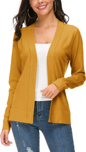 Vista 15 de Urban CoCo Chaqueta de punto de manga larga con frente abierto para mujer Negro