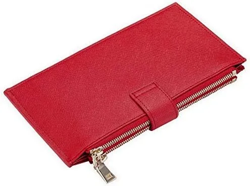 Vista 5 de Travelambo Billetera para mujer con bloqueo RFID plegable para múltiples tarjetas con bolsillo con cremallera, Rojo -, Minimalista