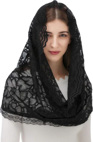 Vista 3 de PAMOR Infinity Floral Veils Bufanda Capilla Velo Cabeza Envoltura Estilo Masa Latina Encaje Mantilla