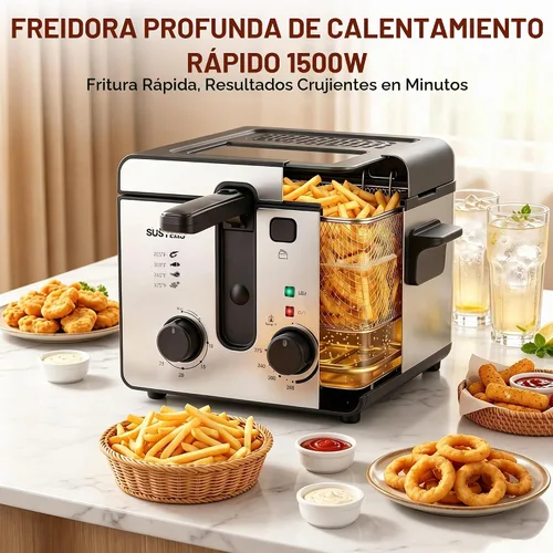 Vista 3 de SUSTEAS Freidora eléctrica con canasta, freidora de aceite para uso
