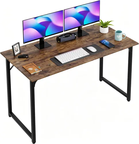 Vista 40 de PayLessHere Escritorio para computadora de 32 pulgadas Negro Escritorio de oficina con marco de metal, pies ajustables Superficie resistente