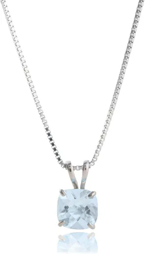 Vista 12 de MAX + STONE 925 Sterling Silver Cushion Cut Birthstone Necklace for Women 6mm Hypoallergenic Solitaire Necklace Gemstone Pendant Necklaces with