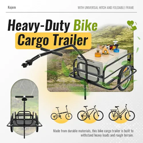 Vista 3 de Kojem Remolque de carga plegable para bicicleta, remolque de bicicleta de almacenamiento resistente, capacidad de 110 libras, carrito de bicicleta