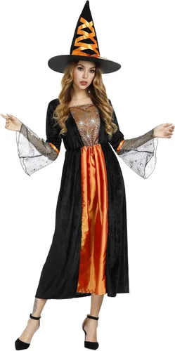 Vista 2 de Disfraz de bruja para mujer Vestido largo clásico de hechicera
