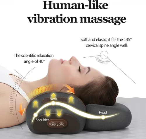 Vista 3 de Almohada de tracción cervical 3 en 1 para masaje, calentamiento, vibración, elevación de airbag, masaje automático, almohada de tracción cervical