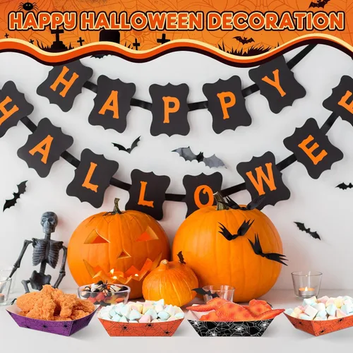 Vista 4 de Yinkin 100 bandejas de papel de Halloween para alimentos, bote de comida