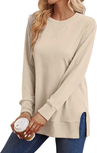 Vista 2 de Saloogoe - Sudadera con abertura lateral para mujer, moda de otoño, camisetas de manga larga