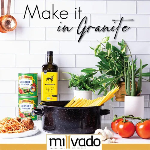 Vista 2 de Millvado Olla de Caldo de Granito de 5 Cuartos, Olla de Sopa Antiadherente con Tapa, Utensilios de Cocina de Esmalte Moteado, Olla de Caldo Grande