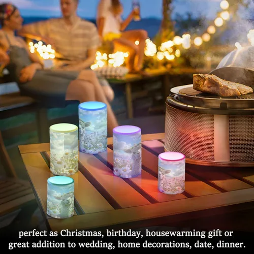 Vista 7 de Velas de llama alpaca en margaritas sin llama parpadeantes florales que funcionan con pilas con temporizador remoto, velas votivas LED de pilar