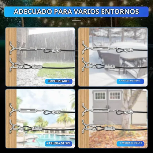 Vista 3 de Kit de colgamiento de luces de cadena YingYa BIS de 165 pies, kit de cable de acero inoxidable 304 - Capacidad resistente de 480 libras, tensores
