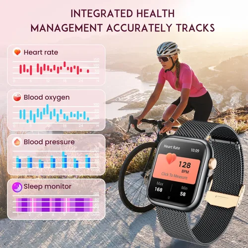 Vista 6 de Smartwatch - Reloj inteligente para mujer, reloj inteligente negro para mujer, responder llamadas Bluetooth, teléfonos Android, compatible