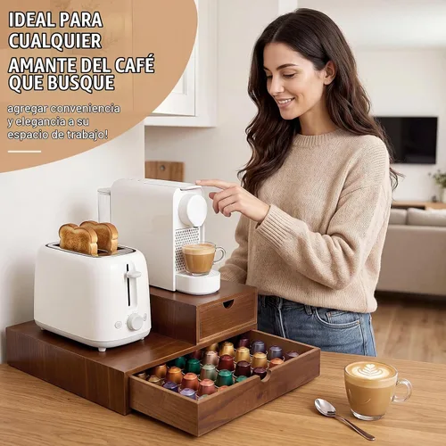 Vista 5 de Caja de té de madera del café del cajón del sostenedor de la vaina Color madera