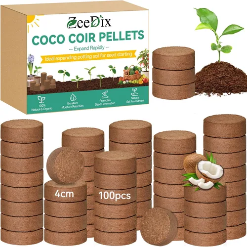Vista 11 de ZeeDix 50 pellets de fibra de coco orgánica de 1.181 in para iniciadores de semillas, tierra de coco comprimida para plantar, suelo de jardín