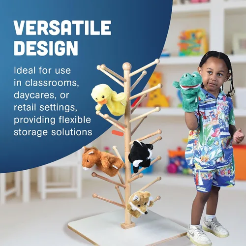 Vista 6 de Cre8tive Minds MTC-501 Education Wooden Puppet Tree, Finger Puppet Stand, Holds 26 Puppets, 2-Section Pole Design, 3.7" x 21" x 20.5