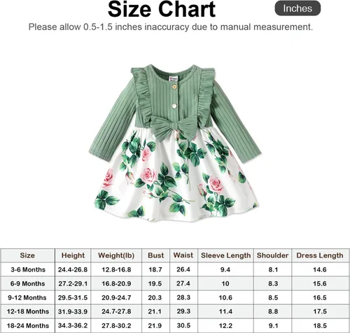 Vista 7 de PATPAT Baby Girl Dress Infant Girls Long Sleeve Baby Fall Winter Dress