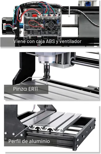 Vista 5 de Genmitsu CNC 3018-PRO Kit de fresadora GRBL Control de 3 ejes de plástico acrílico PCB de PVC para tallar madera, máquina de grabado con controlador