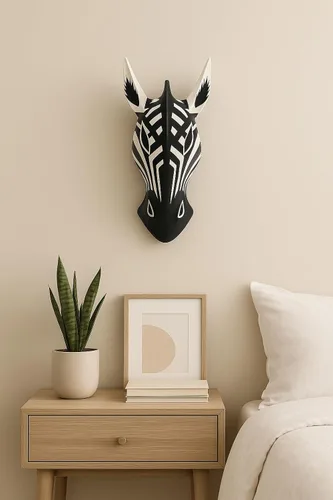 Vista 4 de OMA Máscara africana colgante de pared jirafa cebra máscara de pared decoración de selva