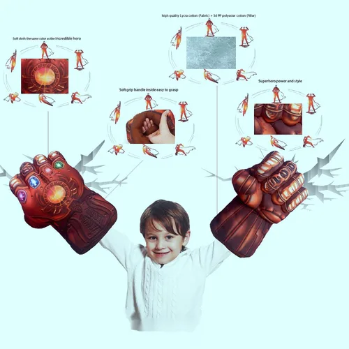 Vista 3 de Increíbles guantes de héroe supermanos aplastando puños cosplay disfraz de Halloween Navidad perlas marrones que brillan THA