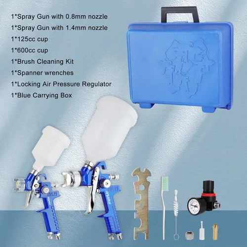 Vista 6 de Juego de pistola de pulverización de aire HVLP, kit de pistola de pintura Aflybltol de 2 piezas, pistola de pintura automotriz de 1,4 mm 600 ml