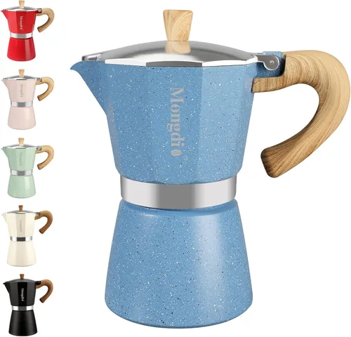 Vista 16 de Mongdio Cafetera de café expreso Moka Pot, cafetera cubana, cafetera de estufa Moka Italian Espresso Greca, cafetera percoladora, 3 tazas de Negro