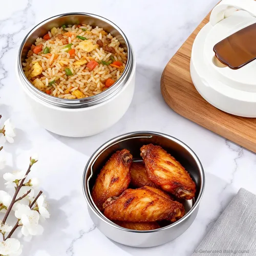 Vista 8 de Tarro de comida aislado de 40 onzas con 2 compartimentos, recipientes herméticos para comida caliente, boca ancha, acero inoxidable, incluye cuchara