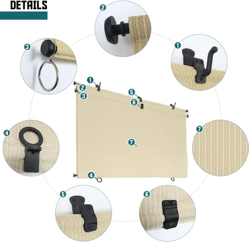 Vista 5 de Bynbbur Persianas enrollables plegables de 4 pies de ancho x 5 pies de alto, 220 GSM, pantallas de porche enrollables, tela para terraza, pérgola