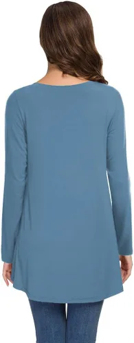 Vista 15 de AWULIFFAN Blusa tipo túnica holgada de manga larga con cuello redondo para mujer