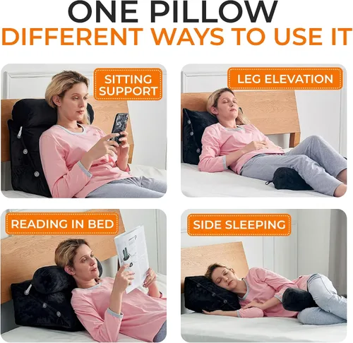 Vista 7 de Cheer Collection Almohada de cuña de lectura, almohada de lectura de cuña ajustable con soporte para el cuello, almohada de respaldo rellena