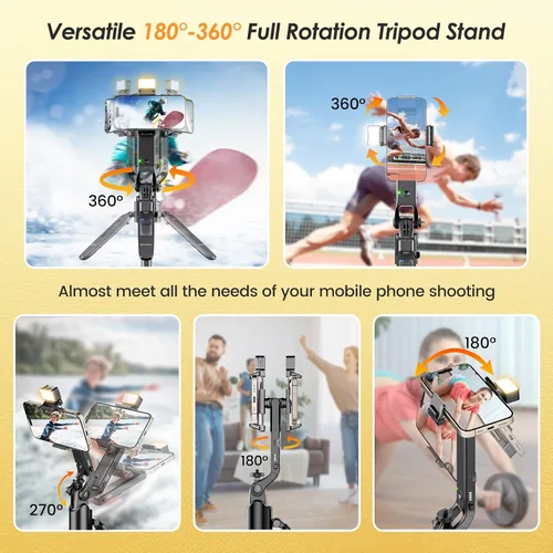 Vista 4 de Marchpower Trípode de seguimiento automático remoto de 63 pulgadas con rotación de 360° para iPhone con luz, soporte de trípode para teléfono