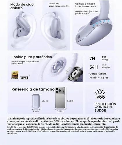 Vista 7 de Soundcore AeroFit 2 Pro by Anker - Auriculares abiertos con cancelación de Púrpura