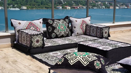 Vista 3 de arabicsofa Juego de sofá de piso árabe esquinero en forma de L - Asiento Majlis marroquí para sala de estar