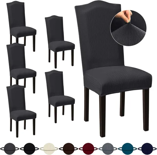 Vista 54 de Sufdari Juego de 4 fundas para sillas de comedor, color beige, antideslizantes, de elastano, elásticas, para comedor, hotel (Grande)