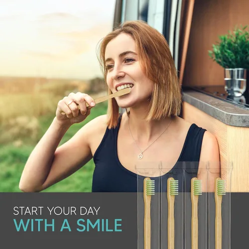 Vista 7 de Paquete de 12 Cepillos de Dientes Desechables de Bambú con Pasta de Dientes Incorporada - Cepillos de Dientes Prepastados Envueltos Individualmente