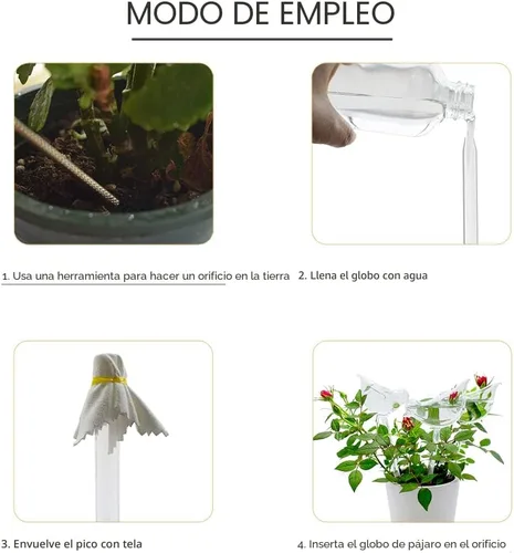 Vista 6 de Globos de riego de plantas de vidrio, globos de riego automático en forma de pájaro, inserto de maceta de riego automático, dispositivos de riego