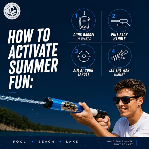 Vista 6 de Water Sports Stream Machine - Cañón de pistola de agua, fuerte, divertida y potente, juguete de piscina para todas las edades, cañón único de 8