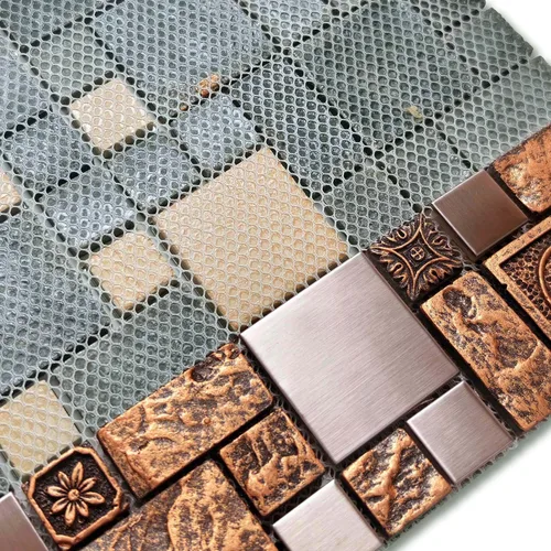Vista 4 de Muestra de azulejo de pared de Backsplash de mosaico de resina metálica