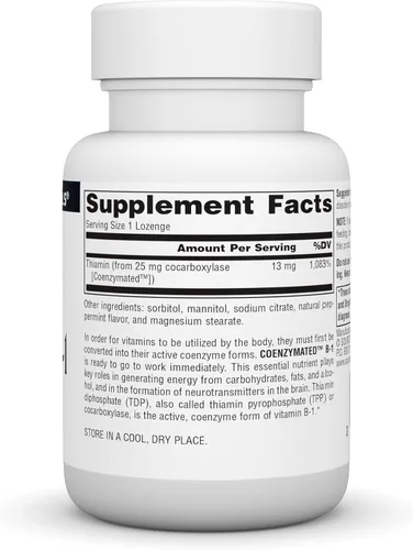 Vista 2 de Source Naturals Coenzymated B-1 25mg Tiamina Cocarboxilasa de acción rápida Disolución Rápida - 60 Pastillas