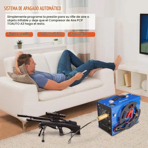 Vista 5 de TOAUTO - Compresor de aire PCP A3, diseño único vertical+carrete de alambre, parada automática, sin aceite/agua, 4500Psi/30Mpa, conector rápido