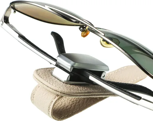 Vista 3 de 2 paquetes de soporte universal para anteojos para el automóvil, soporte para lentes de sol, clip de cuero para anteojos y clip para tarjeta de Beige