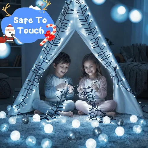 Vista 6 de Quntis Luces de árbol de Navidad en racimo, 1000 LED, impermeables, para exteriores, 33 pies, luces de racimo de petardo de Navidad parpadeantes, 8