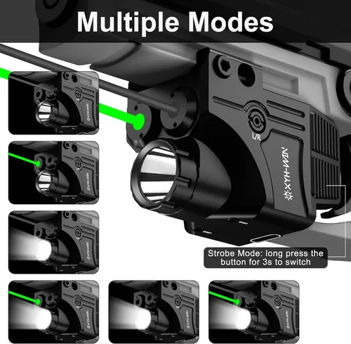 Vista 5 de XYH-Win 600 lúmenes luz táctica para arma con mira láser verde/IR, luz para pistola con función estroboscópica/constante, mira láser de doble