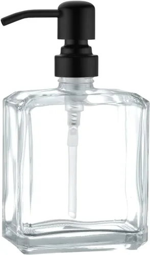 Vista 13 de Dispensador de jabón de vidrio ámbar rectangular, bomba negra, 13.5 Botella ámbar con bomba negra