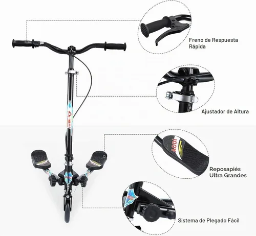 Vista 2 de Swing Scooter for Kids, 3 Wheels Foldable Wiggle Kick Scooter Push Drifting with 4 Adjustable Handlebar & 2 Rear LED Wheel for Boys and Girls Ages
