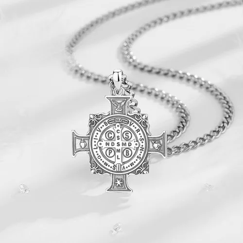 Vista 3 de EUDORA Collar de plata de ley 925 con San MiguelSan CristóbalSan BenitoVirgen MaríaSan Judas TadeoCruz de Buen PastorArcángel, Medalla con colgante