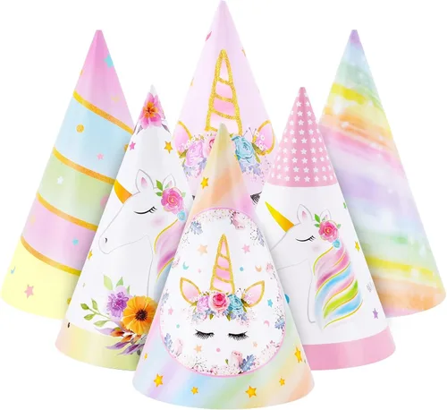 Vista 23 de WERNNSAI 12 Pcs Birthday Party Hats Assorted Themes Cone Paper Headbands Multiple Styles, Easy to Assemble with Elastic Strings, Kids Birthday