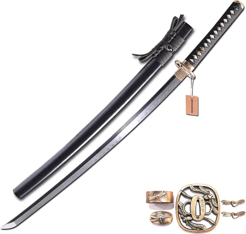 Vista 12 de MURASAME 41" Katana Espada Arcilla Templado Damasco Doblado Acero Real Hamon Latón Tsuba Muy Afilado