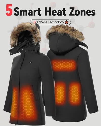 Vista 7 de Graphene Heated Jacket for Women with Battery PackDetachable HoodSlim Fit